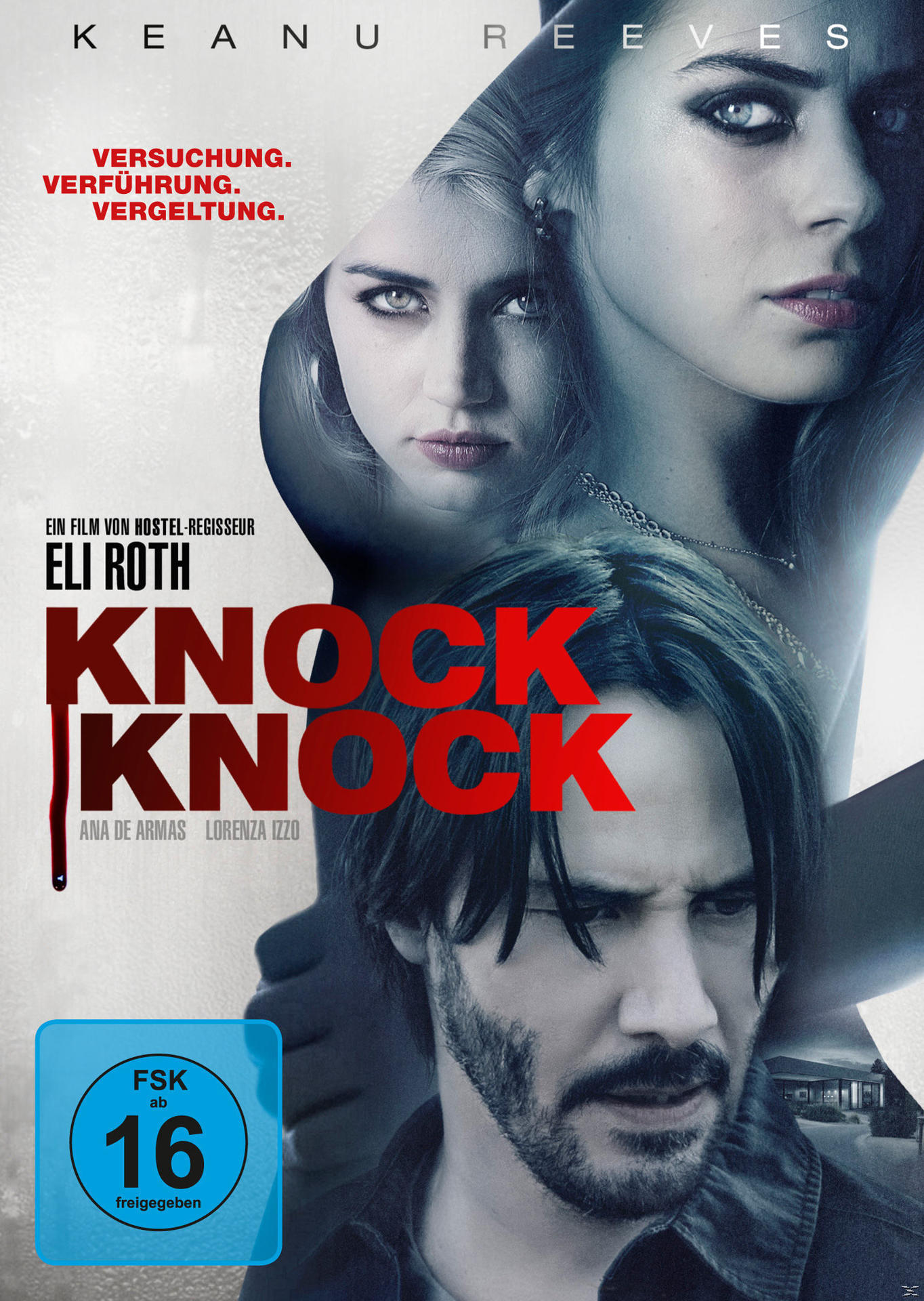 Filmposter mit Keanu Reeves und zwei Frauen. Der Filmtitel ist rot.