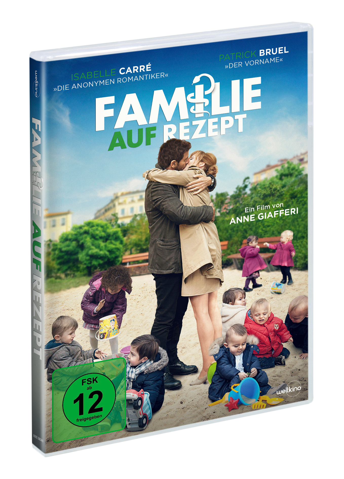DVD-Hülle eines Films mit einem sich umarmenden Paar und Kindern um sie herum.