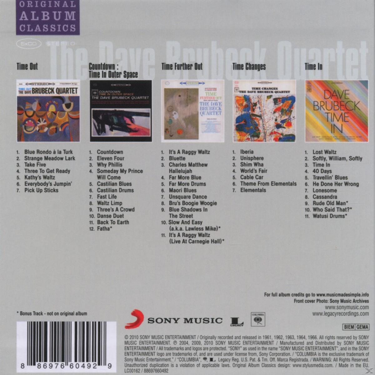 Albumcover von Dave Brubeck Quartet. Mehrere Albumcover werden auf weißem Hintergrund angezeigt.