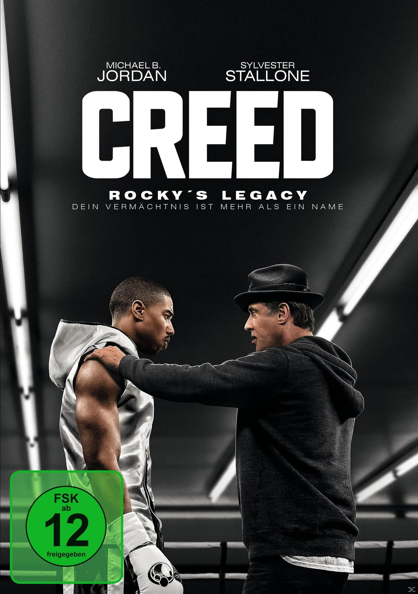 Filmplakat von Creed mit Michael B. Jordan und Sylvester Stallone. Titel in großen weißen Buchstaben.