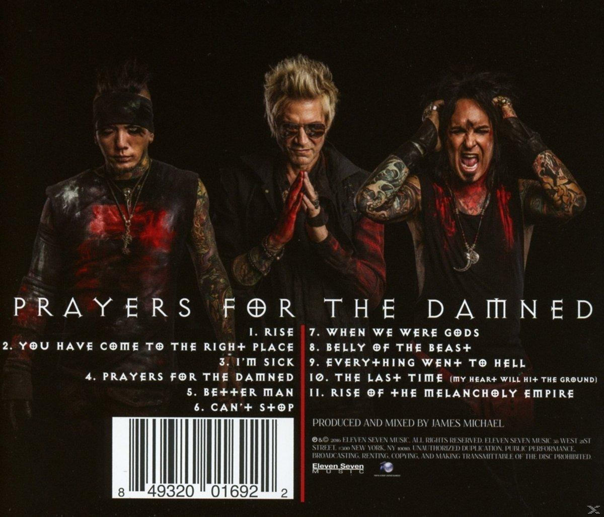 Albumcover. Drei Männer in dunkler Kleidung, Tattoos. Der Titel ist Prayers For The Damned. Songtitel und Barcode sind ebenfalls sichtbar.