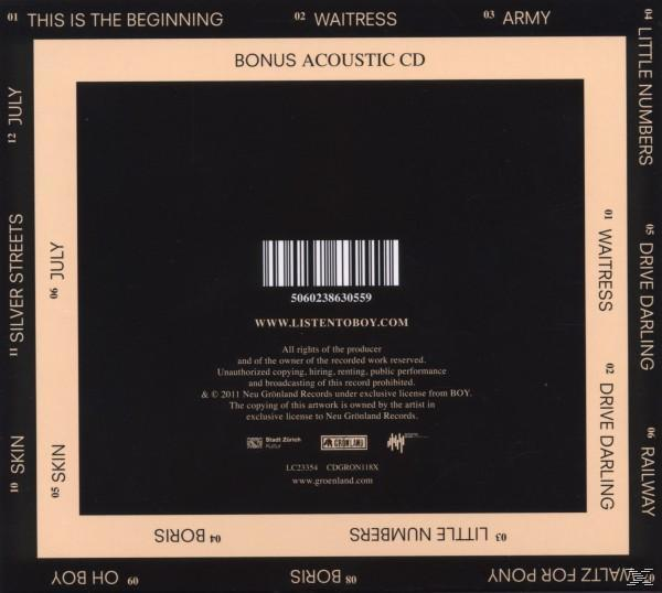 Albumcover mit Titelliste, Barcode und Text auf schwarzem Hintergrund.