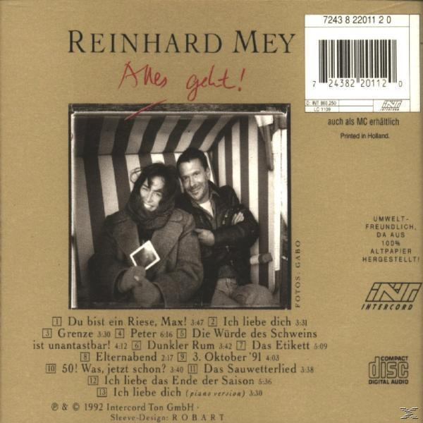 CD-Cover mit zwei Personen in einem Strandkorb, Titel 'Alles geht!' von Reinhard Mey.