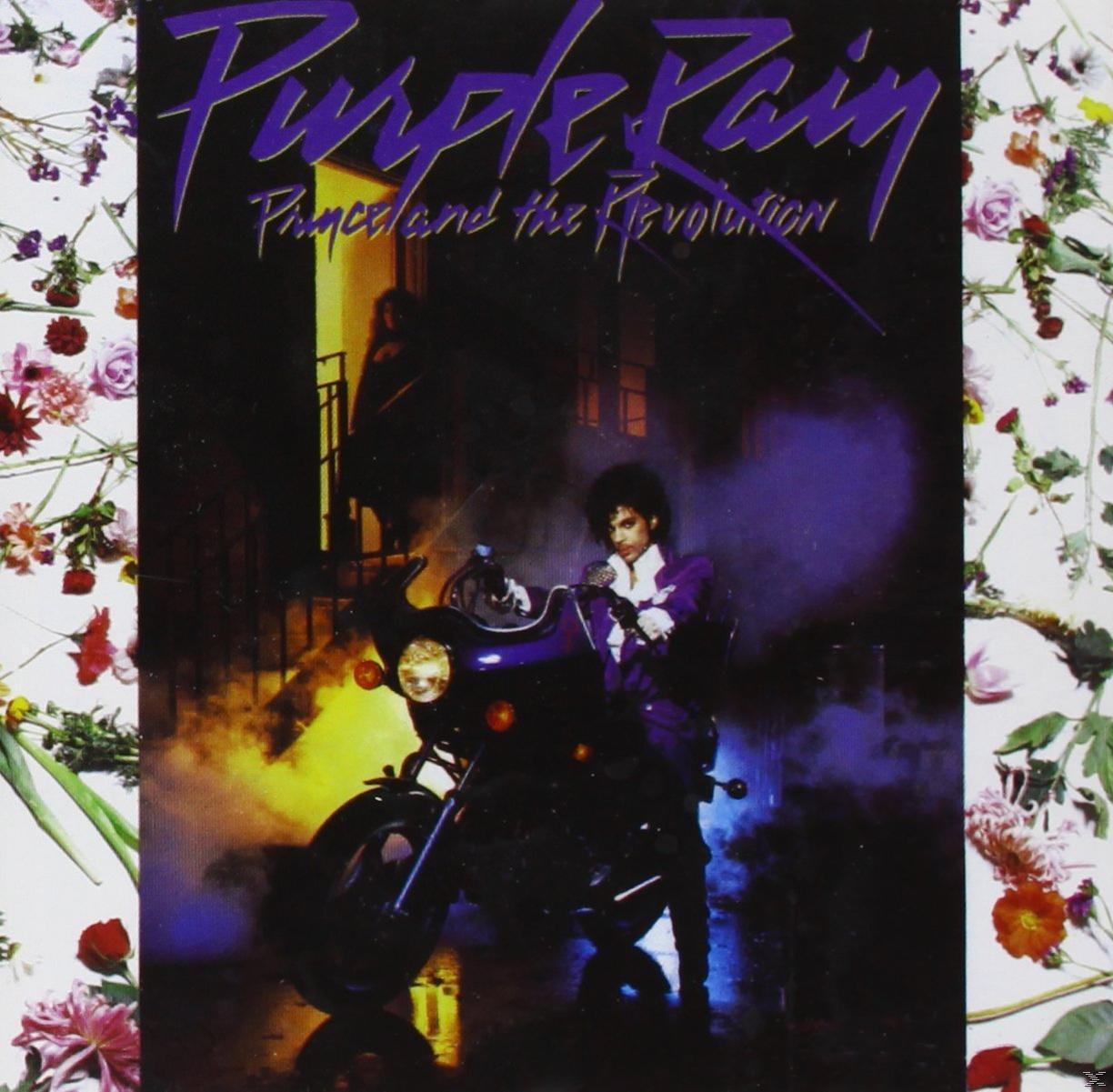 Prince Albumcover, Prince auf einem Motorrad, lila Thema.