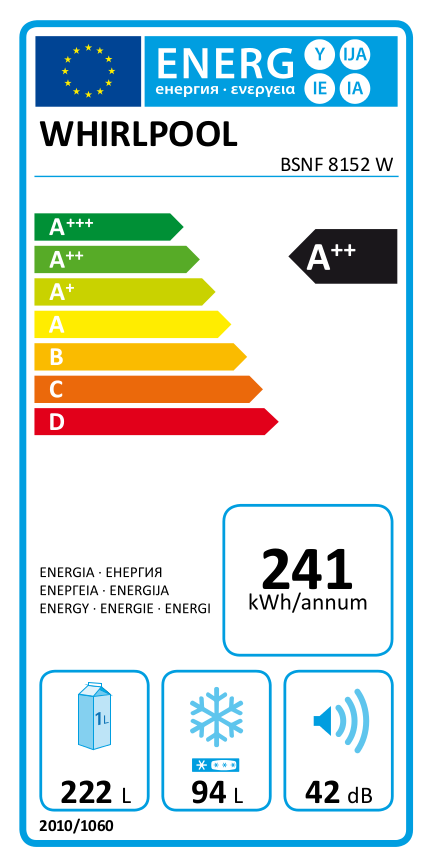 WHIRLPOOL BSNF 8152 W No Frost komniált hűtőszekrény, 10 év kompresszorgarancia