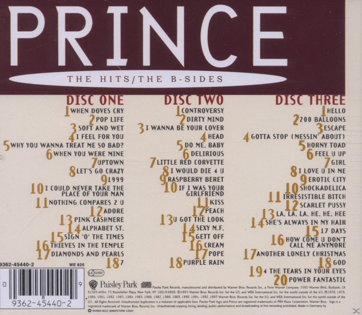 Albumcover mit Titelliste und Albumkunst für Prince's 'The Hits/The B-Sides'.
