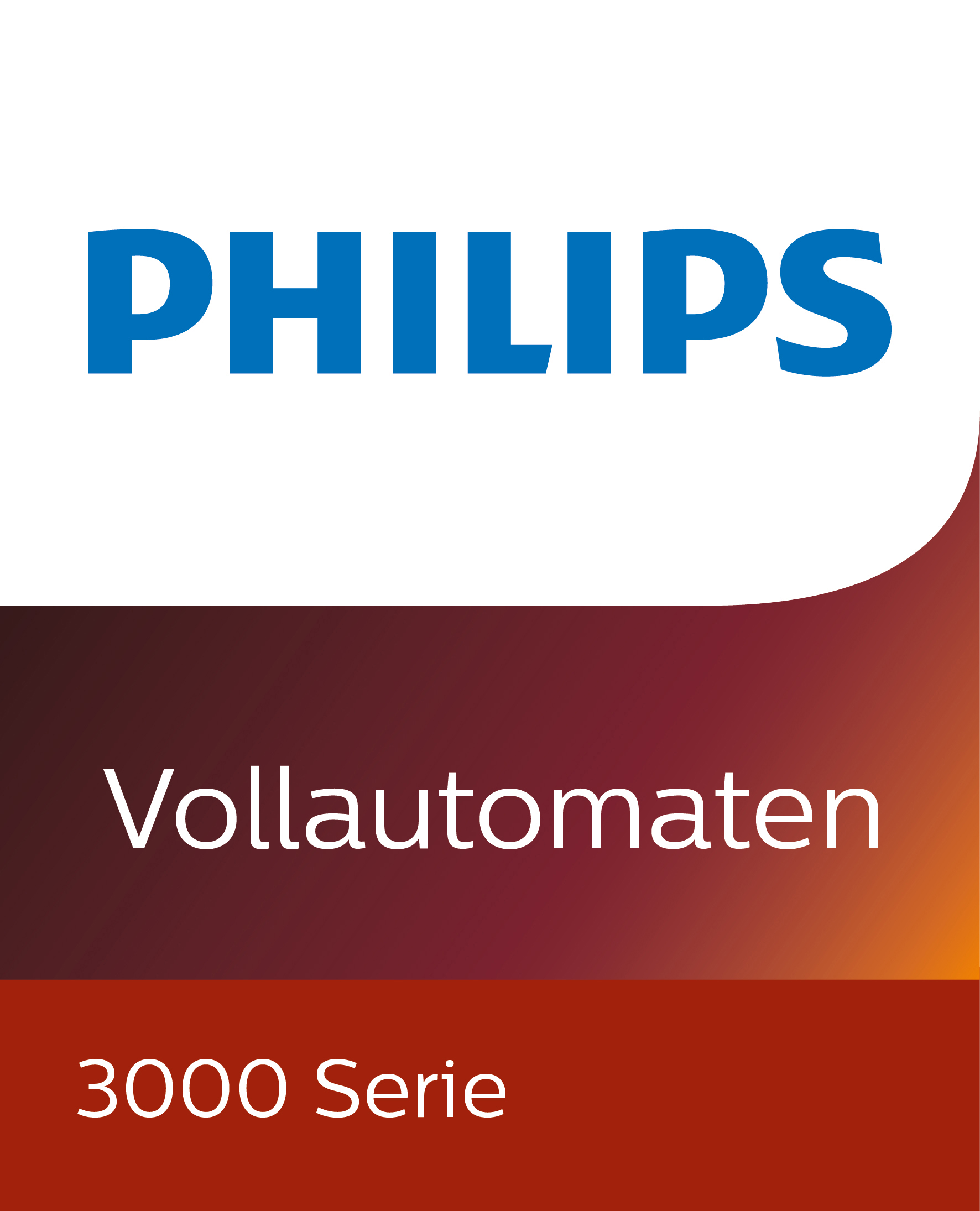 Philips-Logo, Text: Vollautomaten, 3000 Serie, in einem Farbverlauf von Rot nach Weiß.