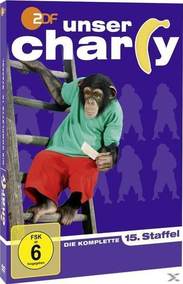 DVD-Cover. Ein Schimpanse in grünem Hemd und roter Hose steht auf einer Leiter. Text: Unser Chary.