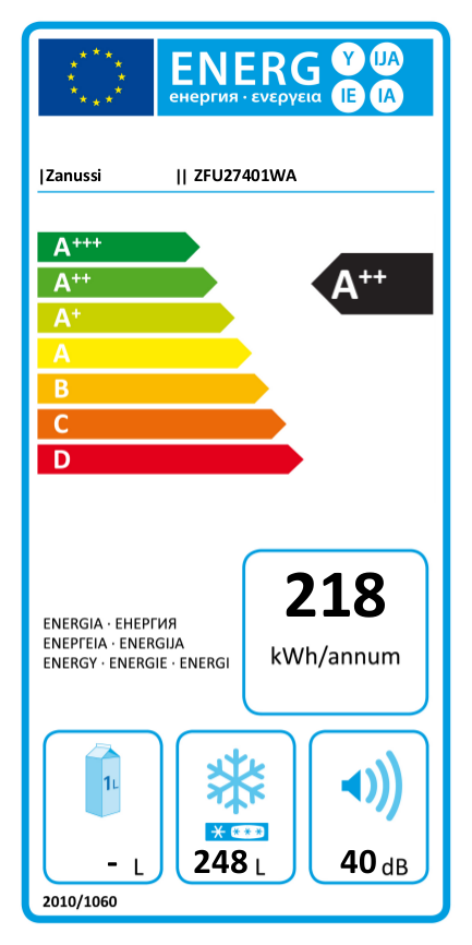 ZANUSSI ZFU27401WA Fagyasztószekrény, 245 l, 5 fiók + 2 rekesz