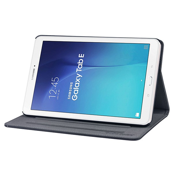 A white tablet in a black case.