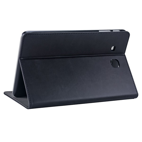 Black tablet case, partially open. Tablet visible inside.