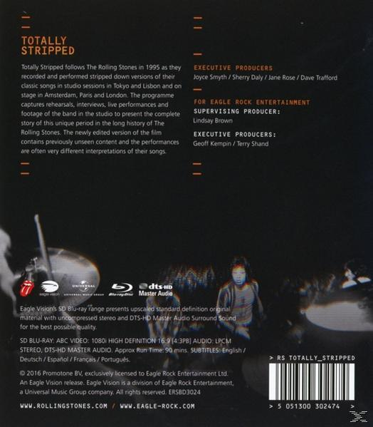 DVD-tok hátulja a Rolling Stones Totally Stripped koncertfilmjéről szóló szöveggel.