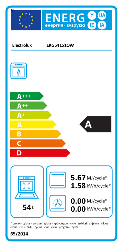 ELECTROLUX EKG54151OW gáztűzhely