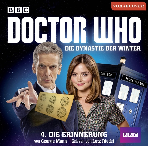 Doctor Who Hörbuchcover: Der Doktor und eine Frau mit einer blauen Polizeibox.