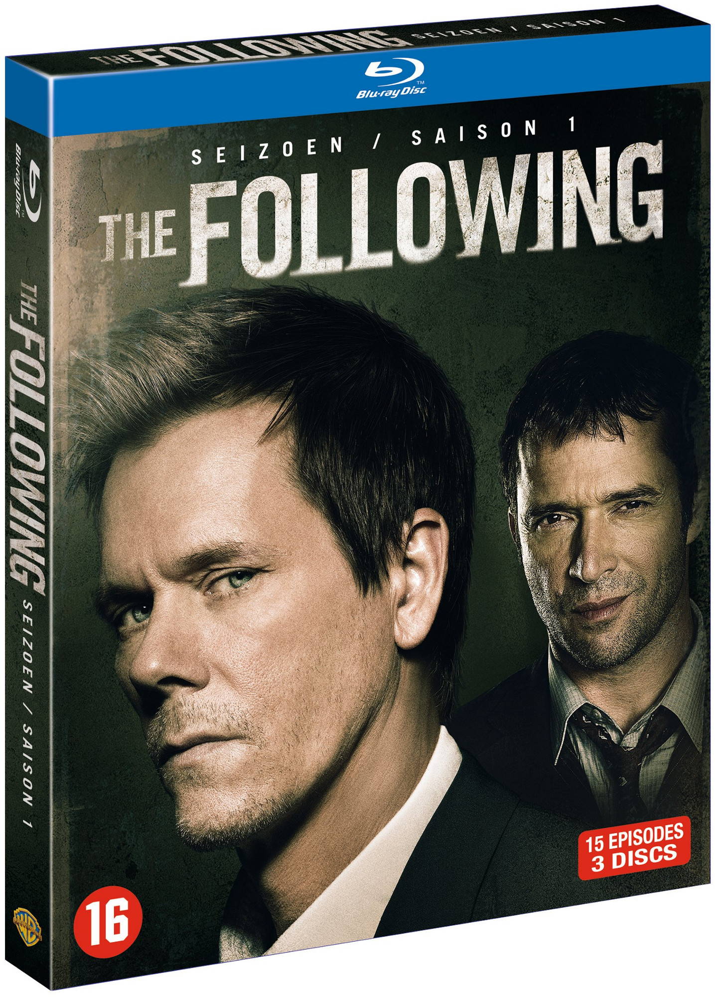 Couverture DVD : Visages de deux hommes. Titre 'The Following'. Couleurs rouge et noir.