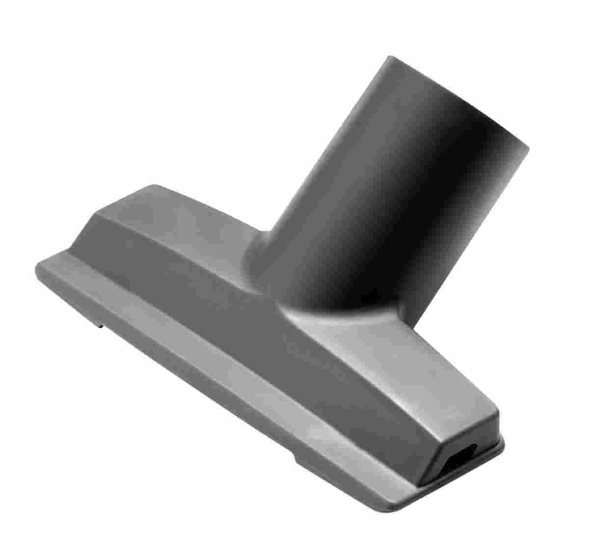 Grauer Staubsaugeraufsatz mit flacher Basis und abgewinkelter Düse.