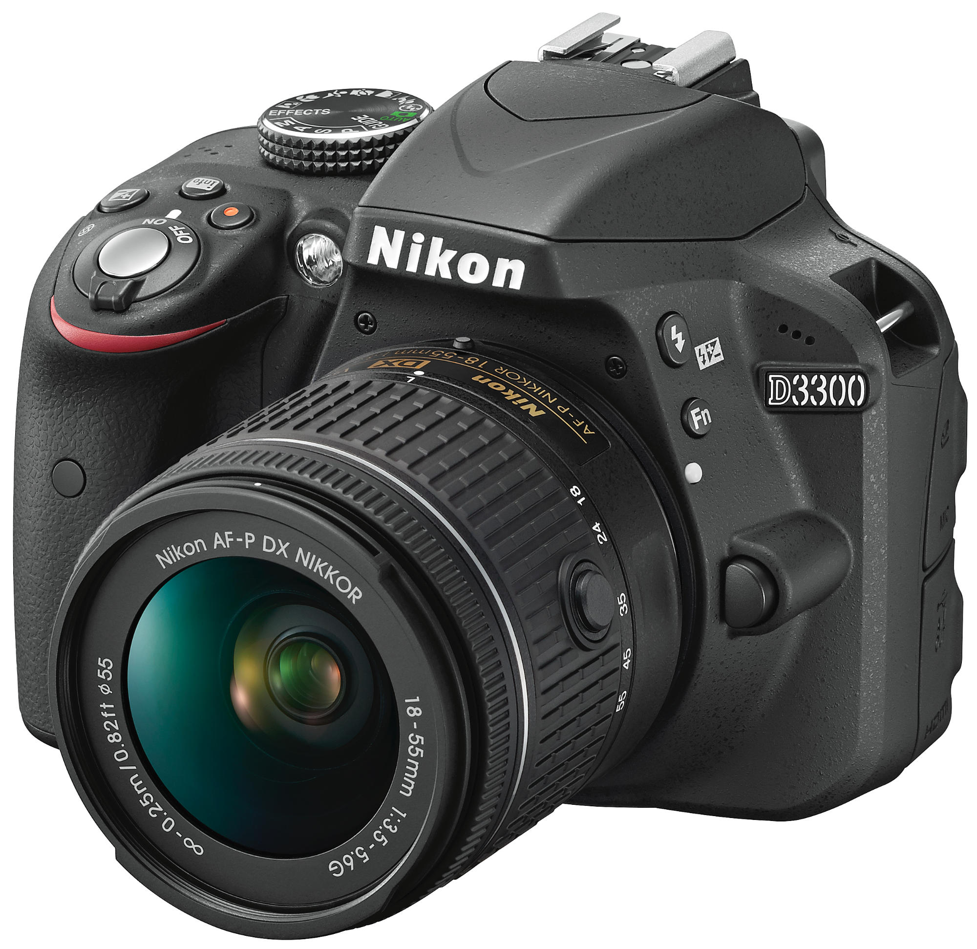 NIKON D3300 AF-P Fat Box Spiegelreflexkamera, 24,2 Megapixel, 18-55 mm Objektiv (AF-P), Schwarz