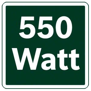 Zöld négyzet fehér "550 Watt" szöveggel, a négyzeten középre igazítva.