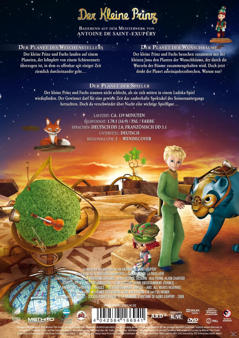 DVD-Cover von 'Der Kleine Prinz' mit animierten Figuren und blauem Hintergrund.