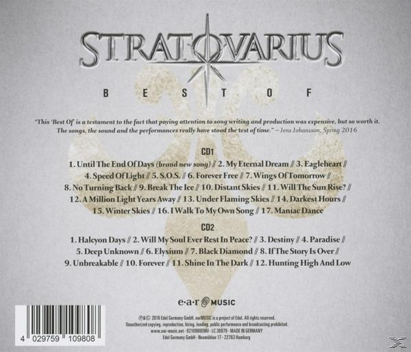 CD-Cover von Stratovarius Best Of. Das Cover listet die Songtitel auf.