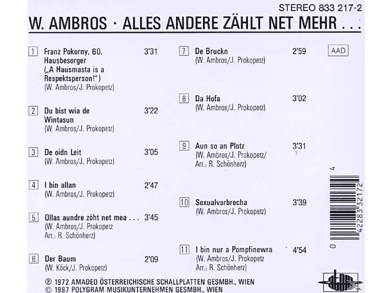 Thumbnail - Wolfgang Ambros - Alles Andere Zählt Net Mehr (CD)
