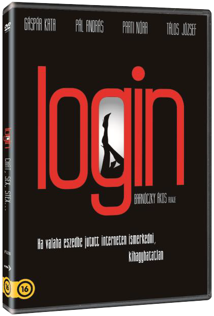 DVD borító a "login" szóval pirosan. Lábak sziluettje és fekete háttér szöveggel.