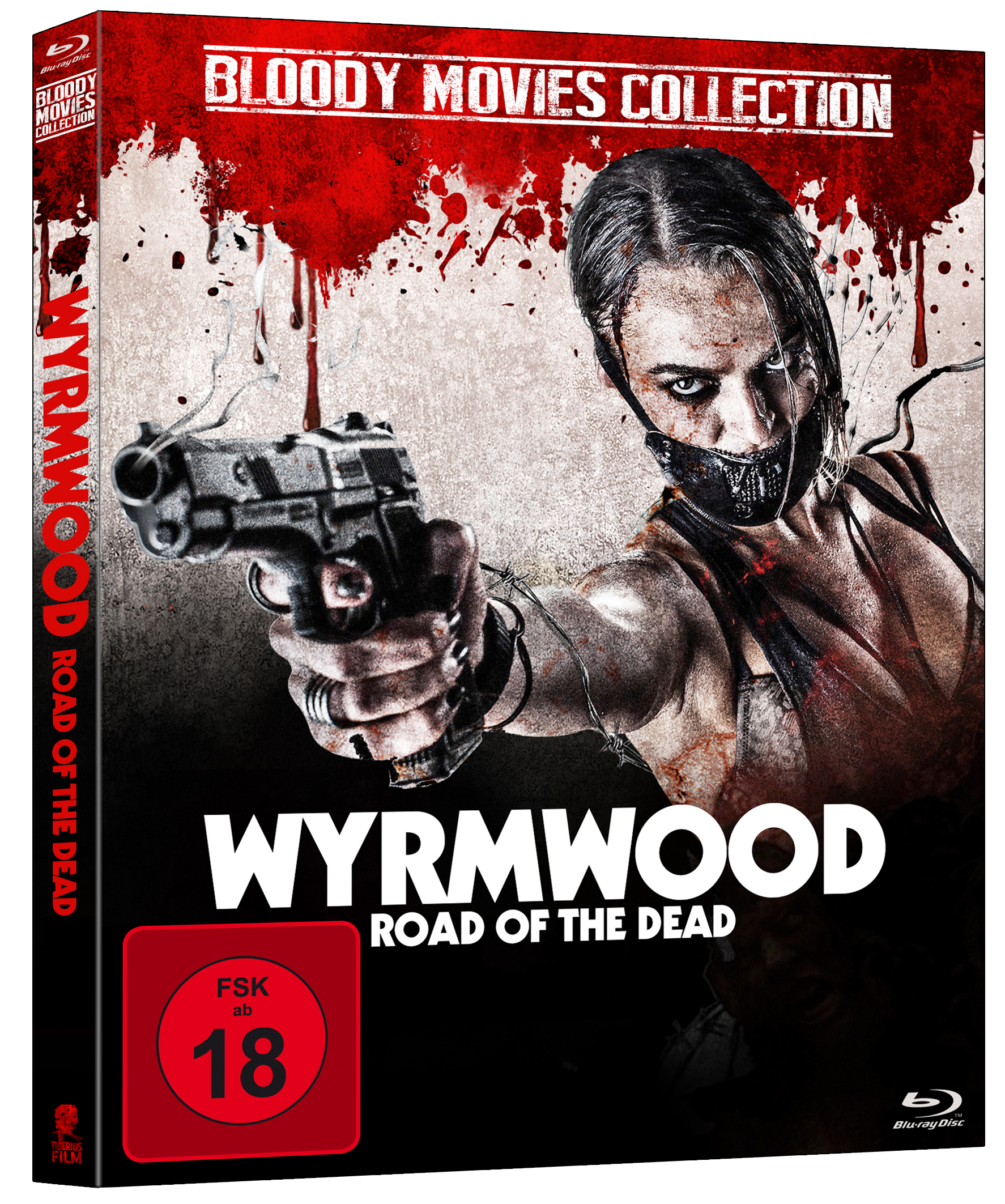 Filmcover: Frau mit Waffe, Gesicht bedeckt, Titel 'Wyrmwood: Road of the Dead'.
