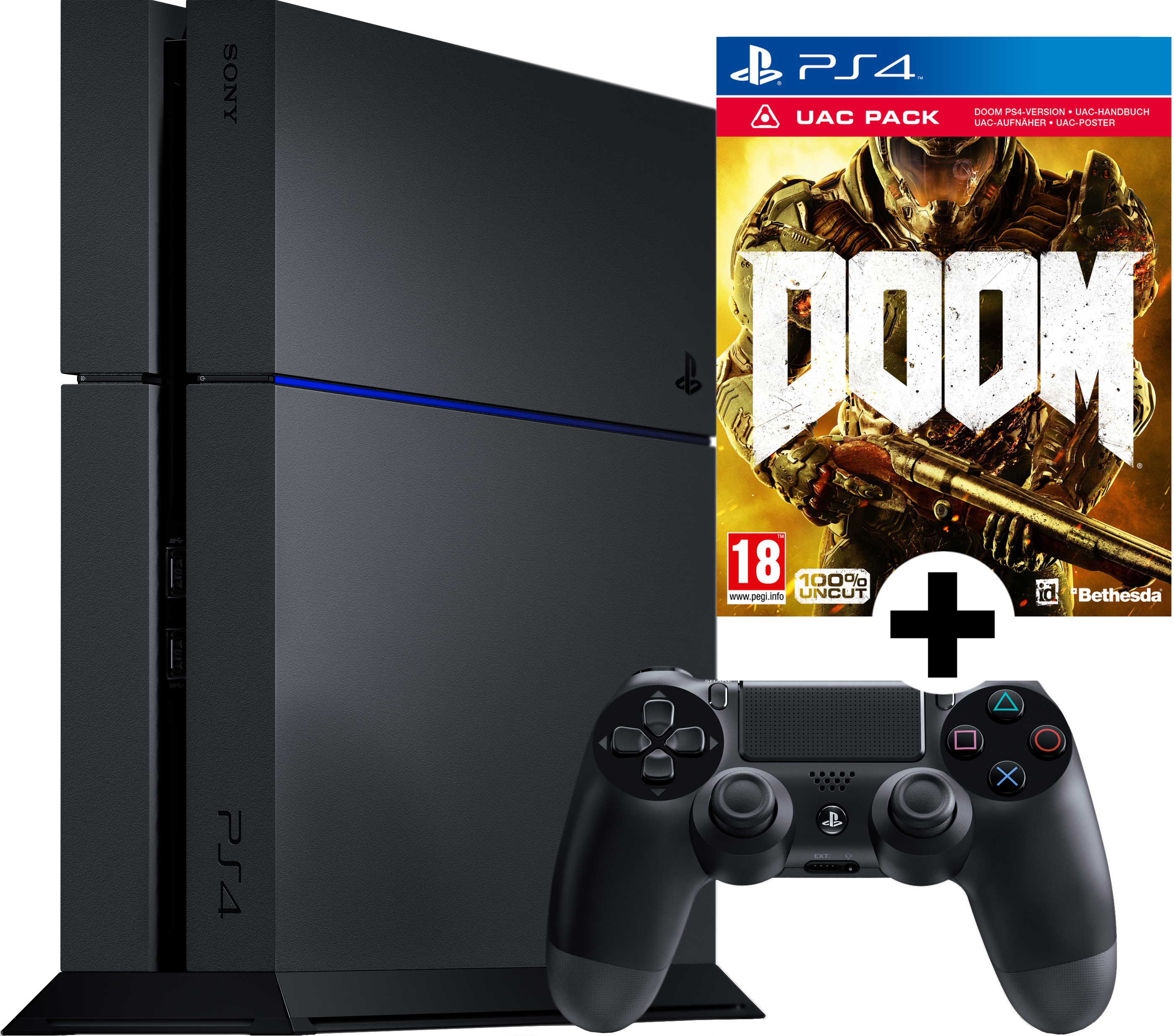 SONY PlayStation 4 500 GB schwarz + DOOM – PEGi UNCUT D1 Special Edition inkl. UAC PACK
