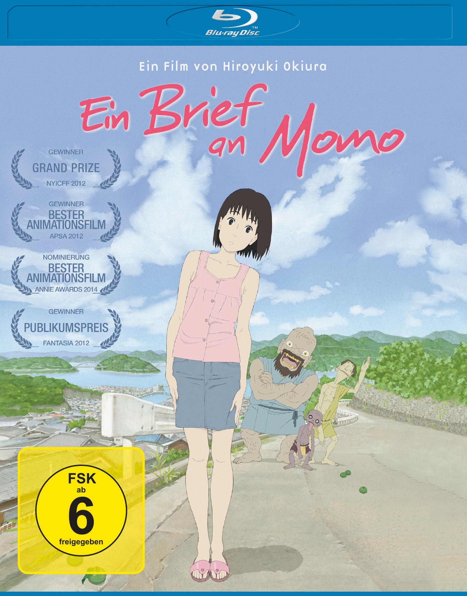 Blu-ray-Cover eines Zeichentrickfilms. Ein Mädchen steht vor einem hellblauen Himmel. Deutscher Text.