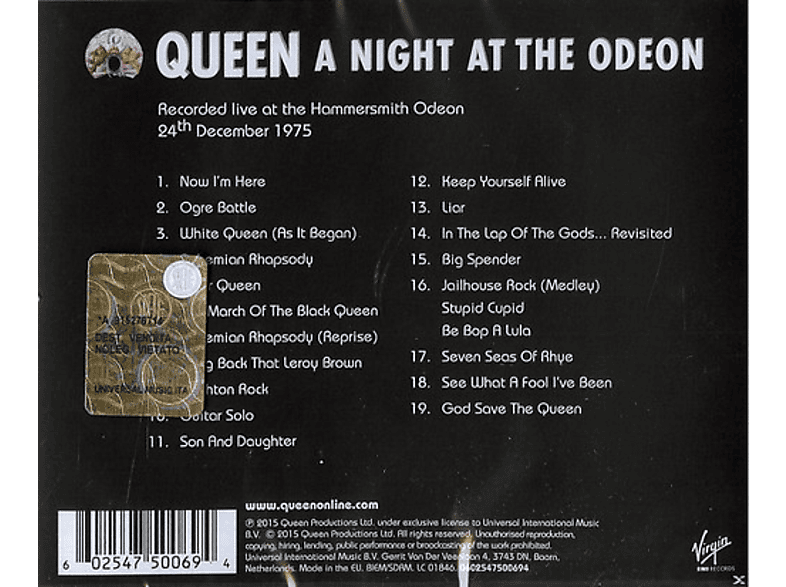 Thumbnail - Queen - A Night At The Odeon – Hammersmith 1975 (CD)