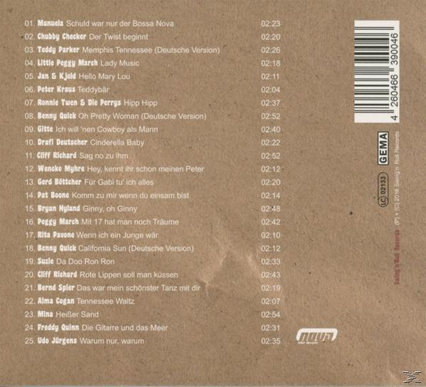 Rückseite einer CD mit Titelliste und Text.