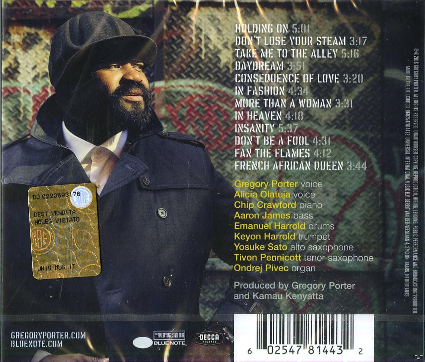 Pochette de CD avec un homme portant un chapeau et une liste des titres. L'homme a une barbe.