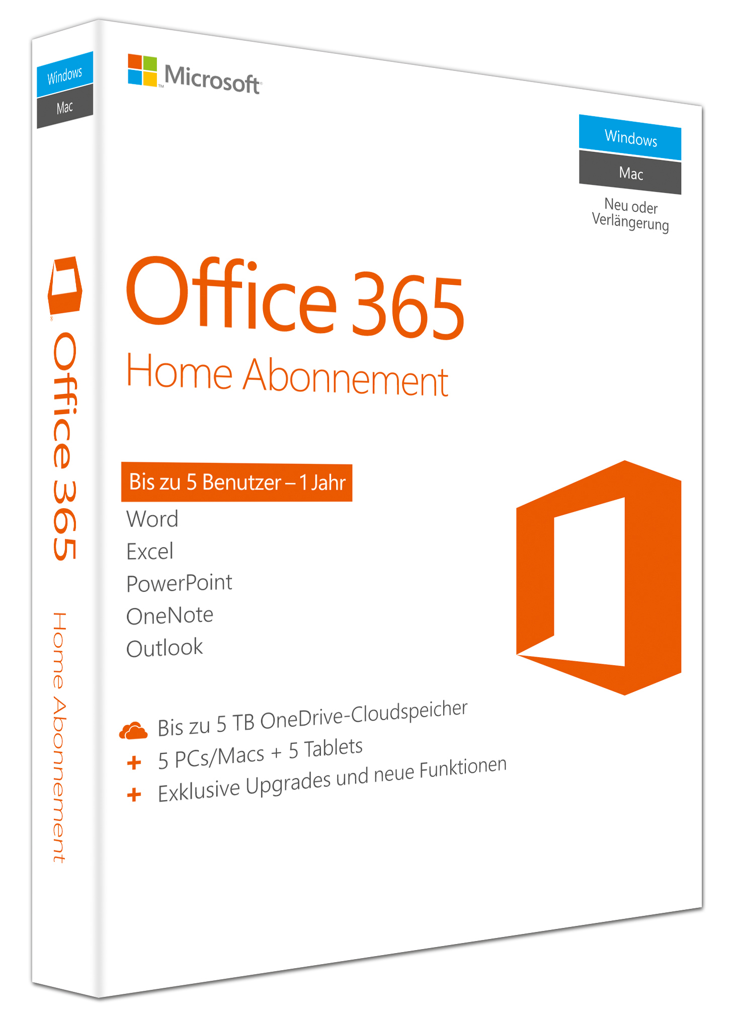 Microsoft Office 365 Home Abonnement - 1 Jahr / 5 Benutzer (Product Key Card ohne Datenträger) - [PC]