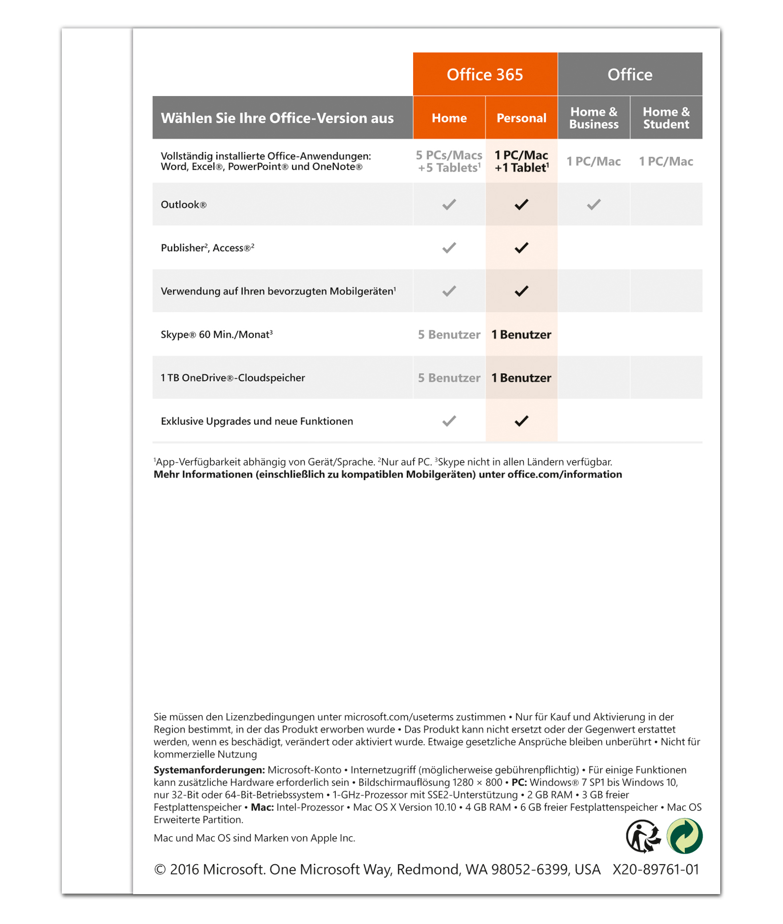 Microsoft Office 365 Personal Abonnement - 1 Jahr / 1 Benutzer (Product Key Card ohne Datenträger) - [PC]