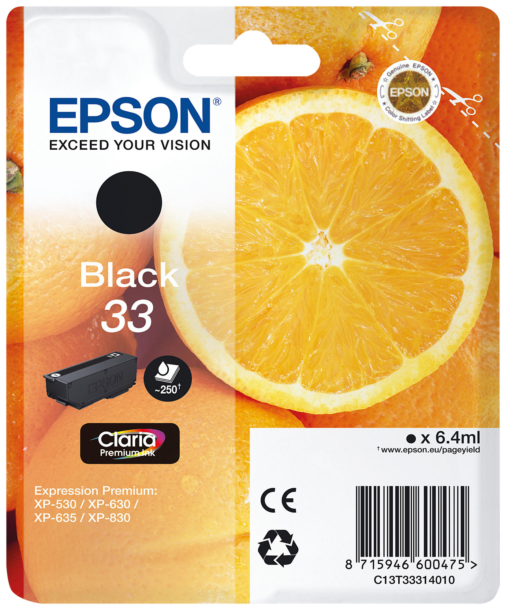 Confezione cartuccia inchiostro Epson con arancia a fette.
