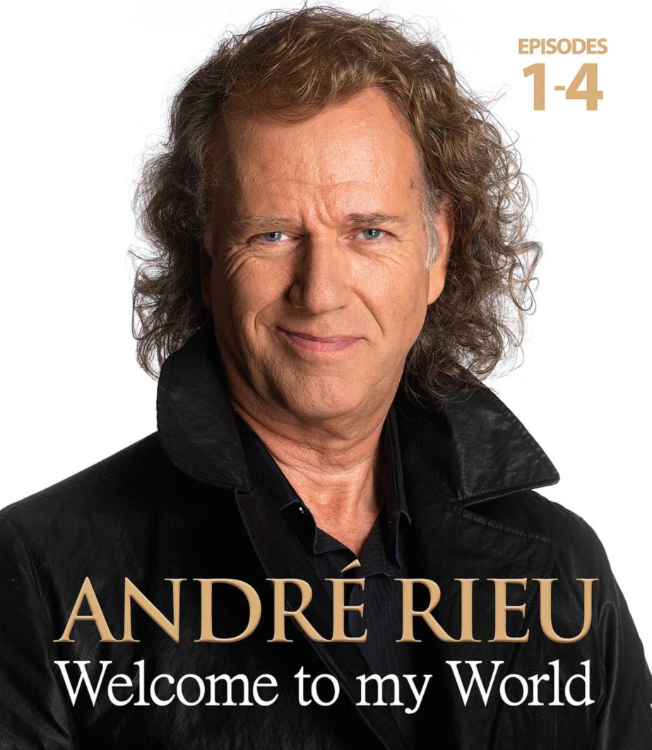 André Rieu album borítója. Férfi göndör hajjal és fekete kabáttal, 'Welcome to my World' szöveg.