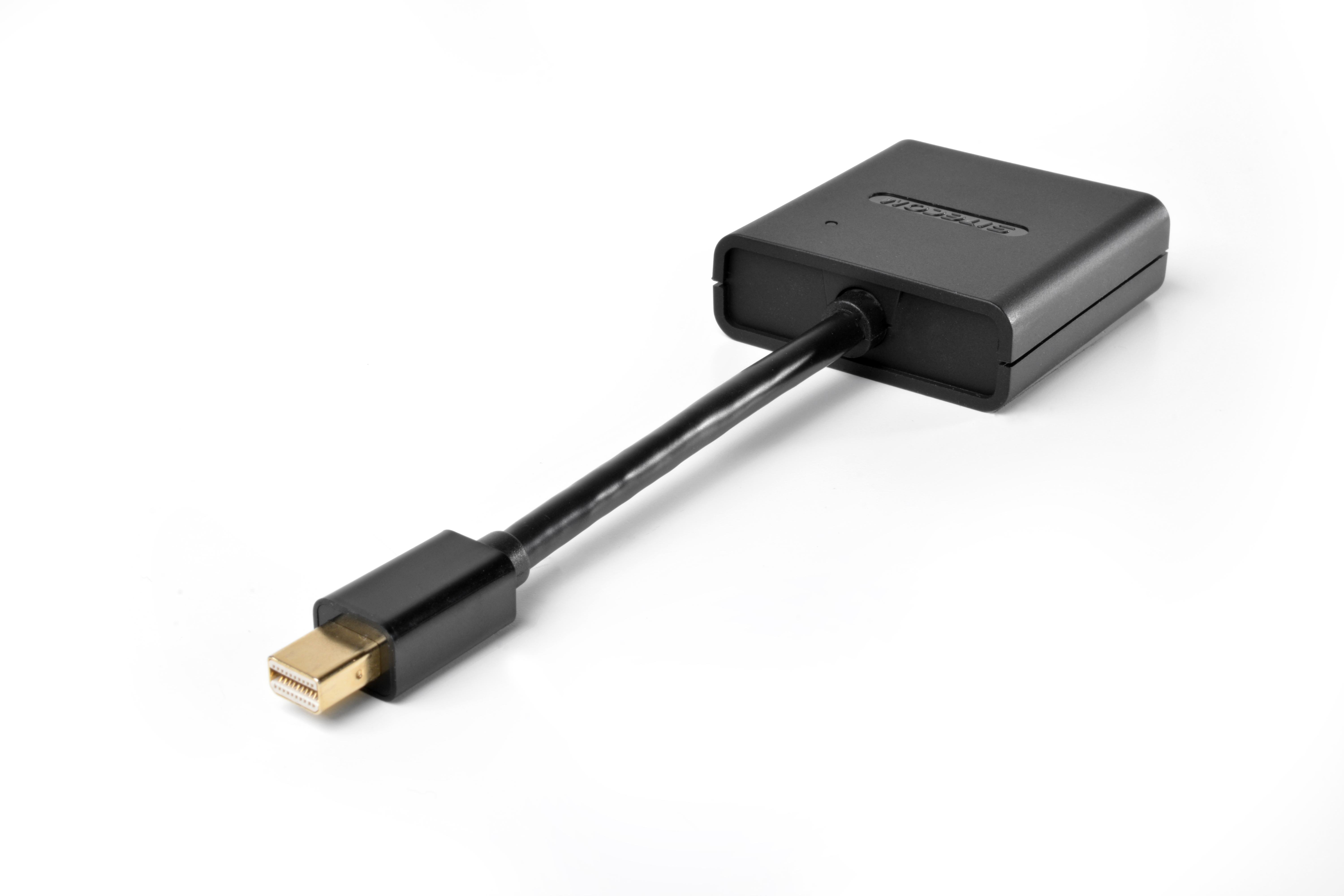 A black, rectangular adapter with a cable attached. It has a small, gold-colored connector on the end.