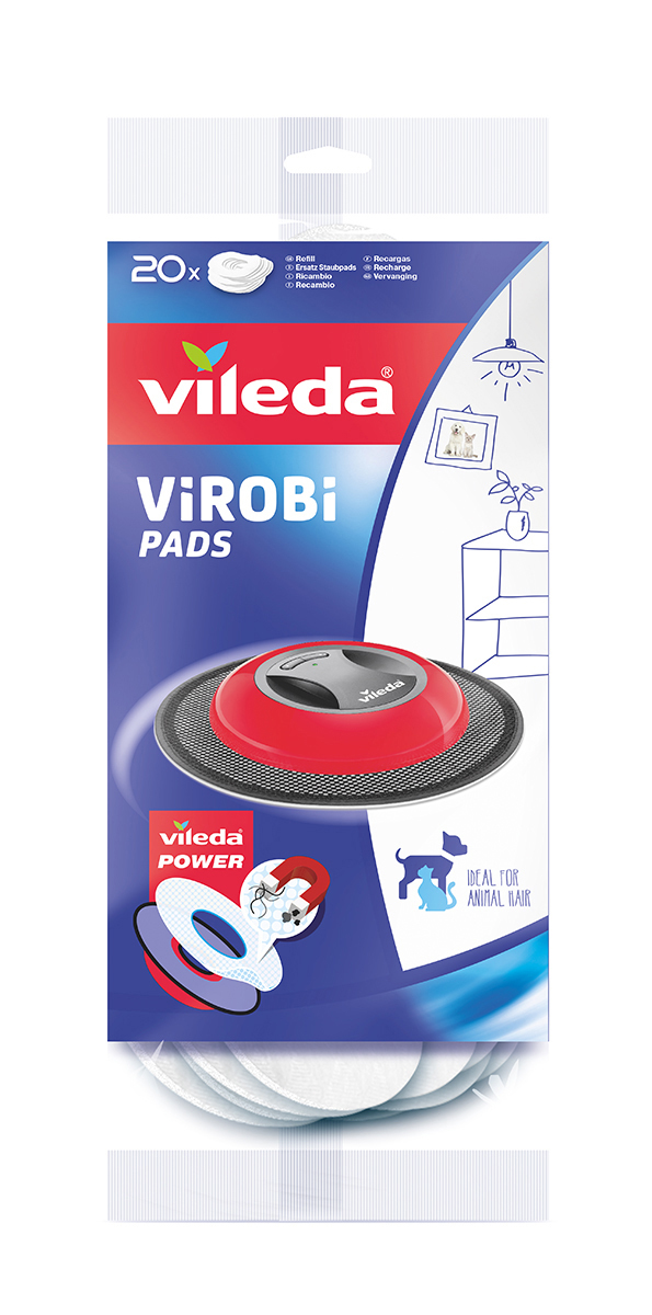 Vileda ViRoBi Pads-Verpackung mit weißen, runden Pads.