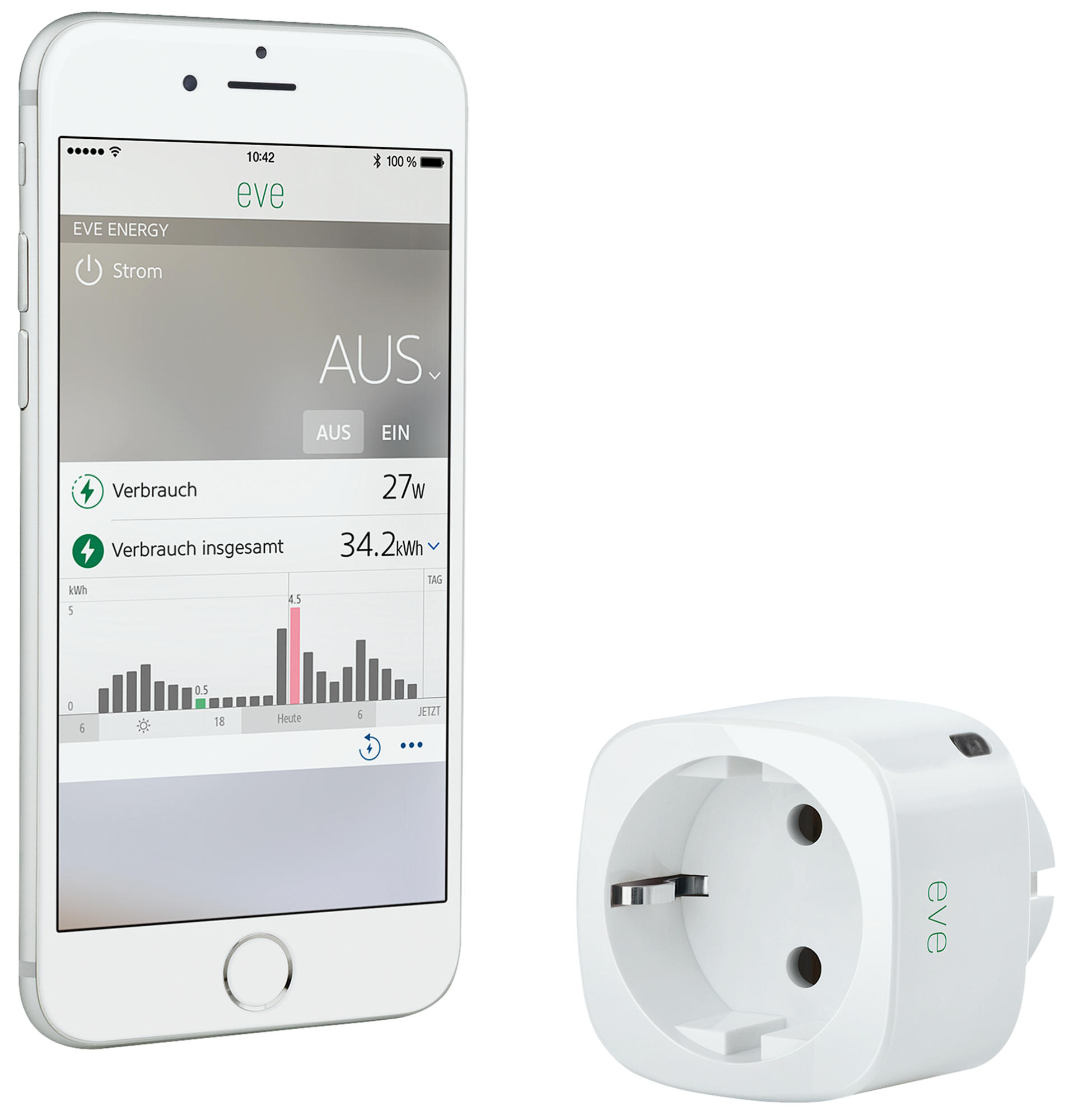 Enchufe Inteligente - ElGato Eve Energy EU Power Sensor Switch, Específico para Apple