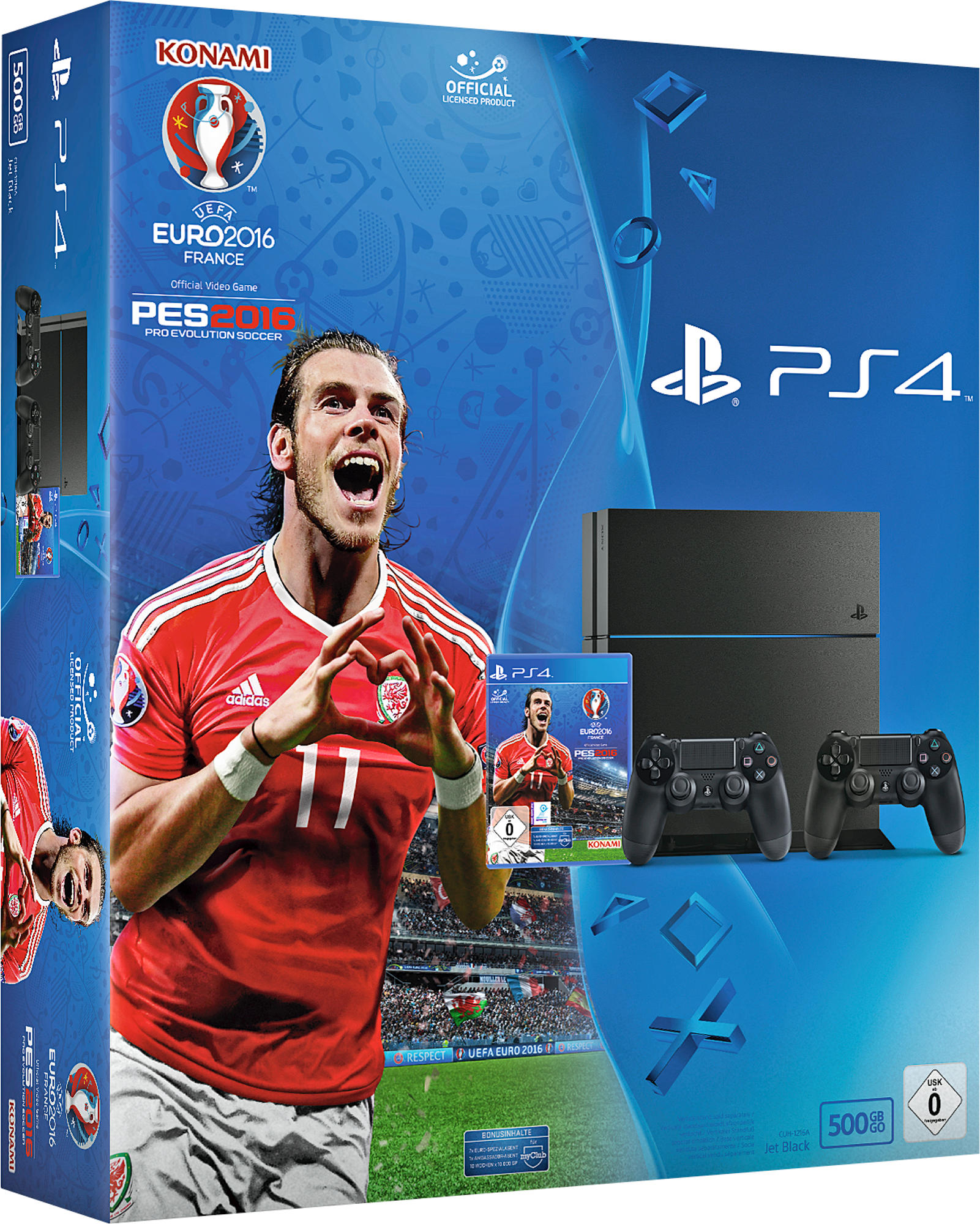 SONY PlayStation 4 Konsole CUH-1216A 500GB Schwarz inkl. UEFA Euro 2016 und 2 Controllern