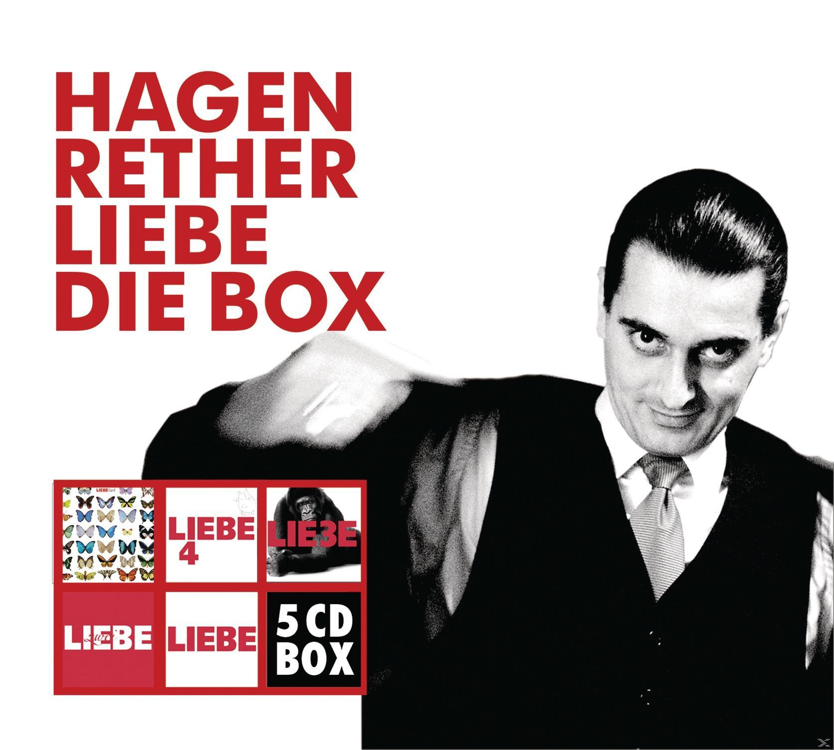 Albumcover mit einem Mann. Text: Hagen Rether Liebe Die Box.