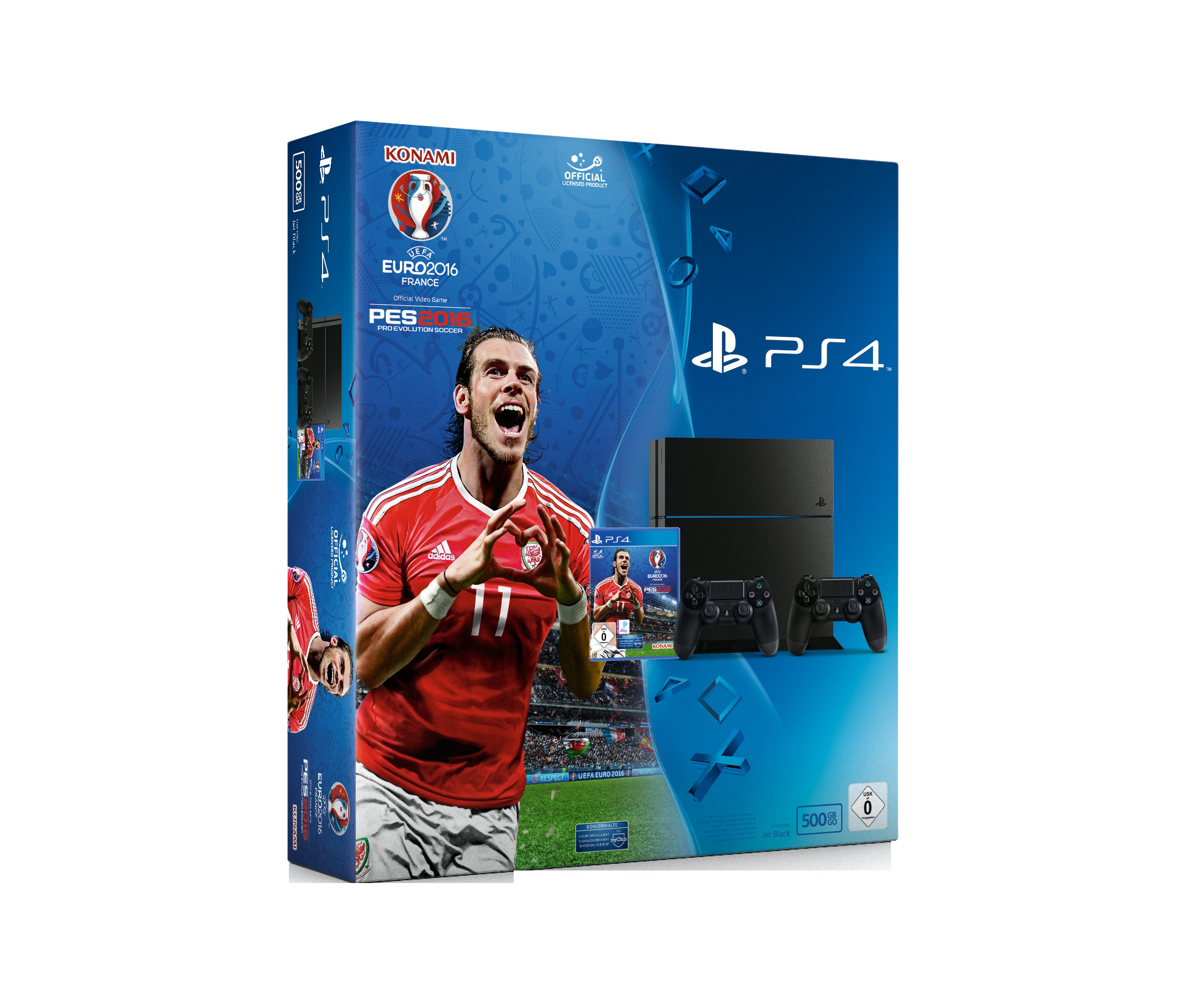 SONY PlayStation 4 Konsole CUH-1216A 500GB Schwarz inkl. UEFA Euro 2016 und 2 Controllern