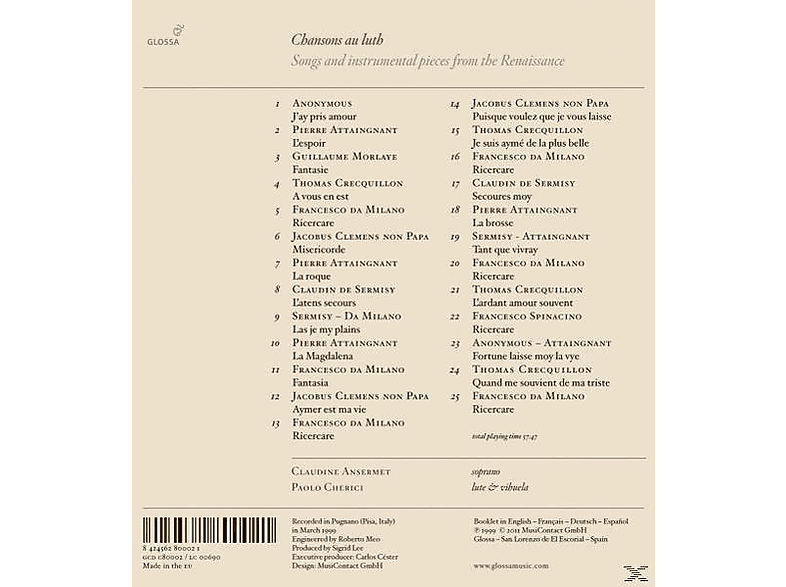 Thumbnail - Ansermet/Cherici - Chansons Au Luth-Lautenlieder (CD)
