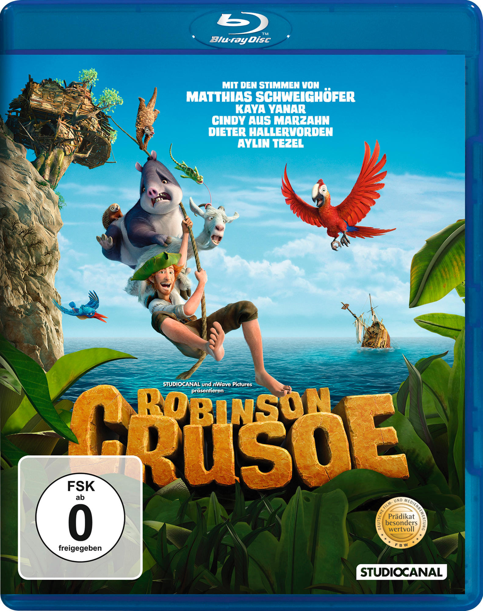 DVD-Cover mit animierten Charakteren und einer tropischen Inselkulisse.