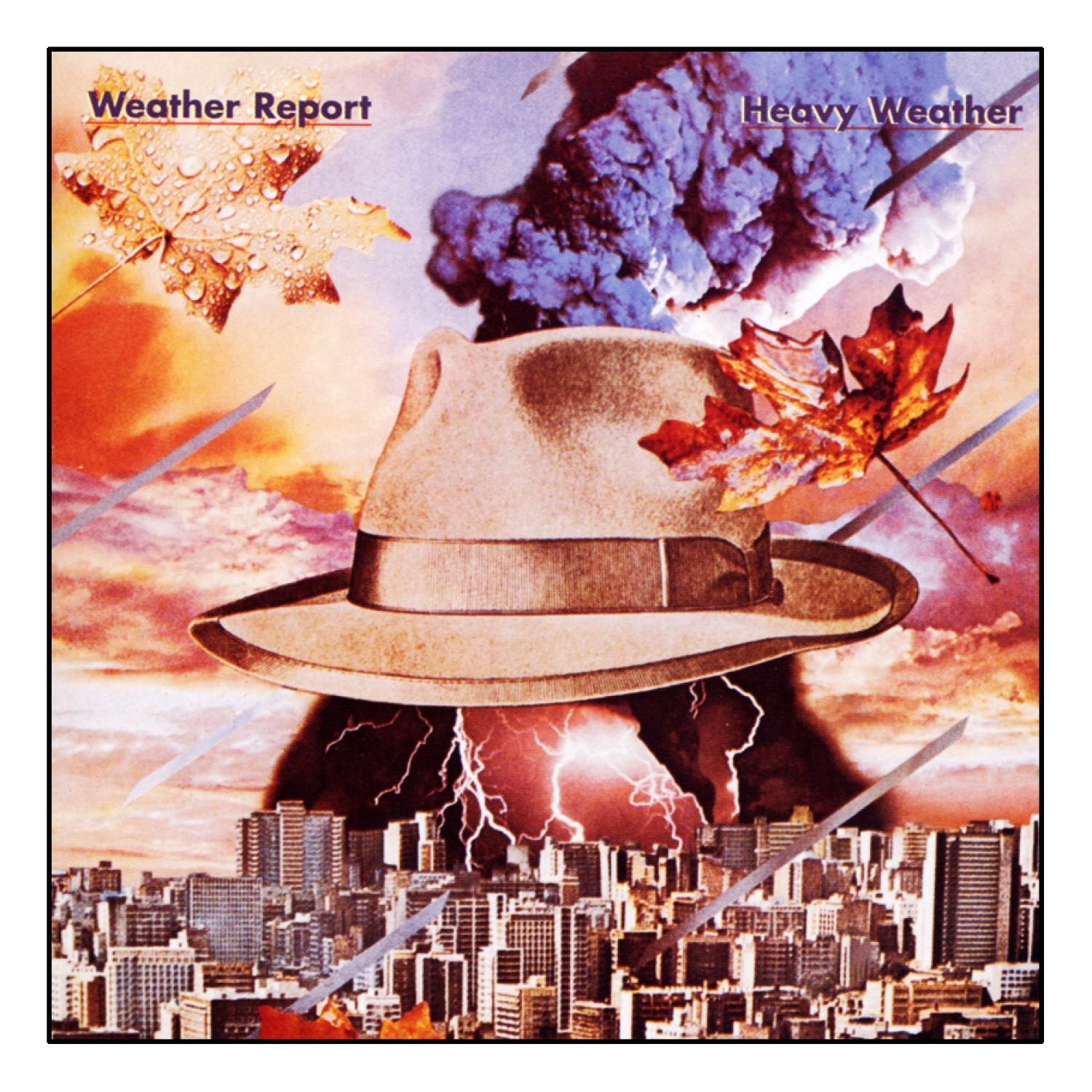 Albumcover, Hut im Sturm. Skyline im Hintergrund, Blitze zucken.