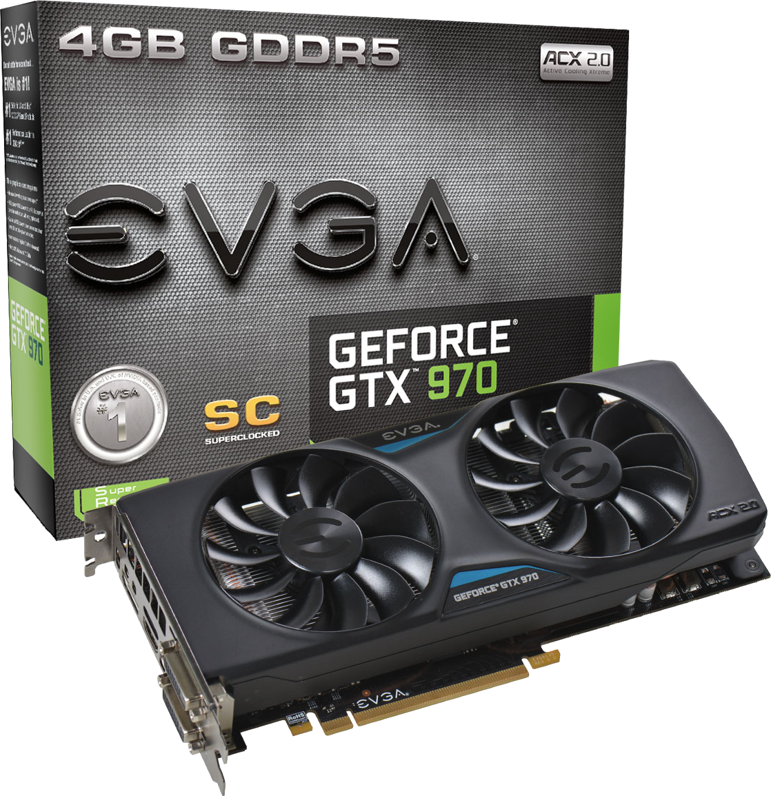 EVGA GeForce® GTX 970 SuperClocked ACX 2.0, 4GB GDDR5 (04G-P4-2974-KR)