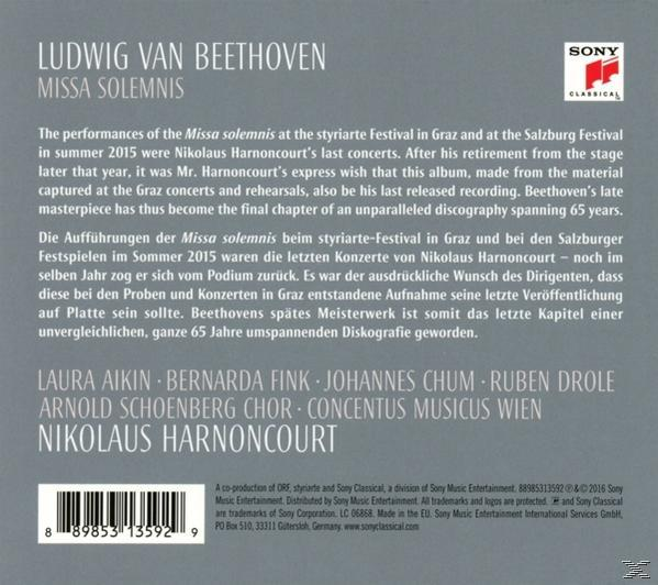 CD borító Beethoven Missa Solemnis-éről szóló szöveggel, különböző nyelveken.