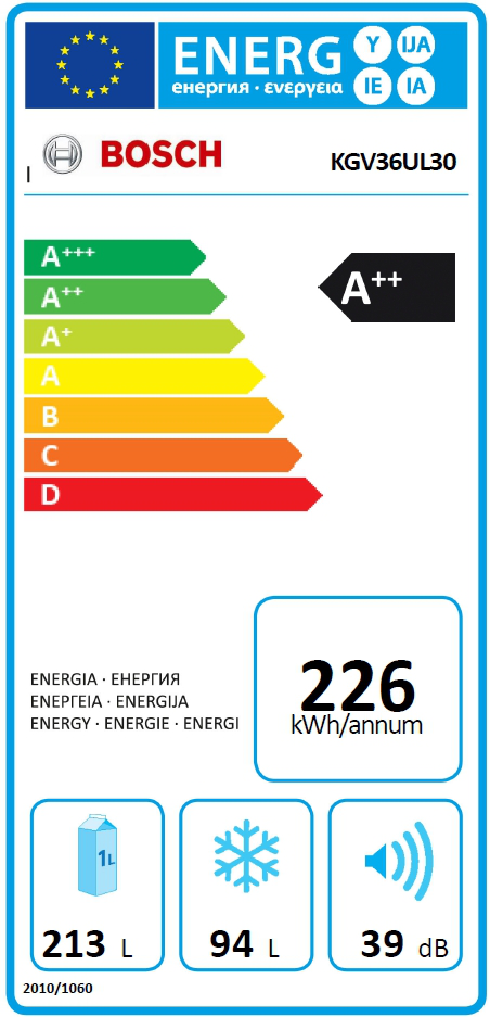 BOSCH KGV36UL30 S kombinált hűtőszekrény