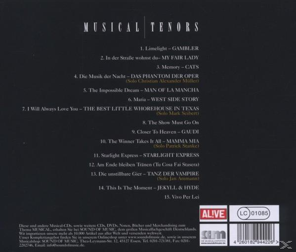 CD-Cover mit einer Liste von Songs. Der Titel „Musical Tenors“ steht oben.