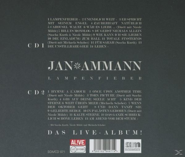 CD-Cover mit Titeln für Jan Ammanns Album 'Lampenfieber'.